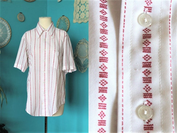 Red and White Striped Shirt Men/70s Striped Shirt/