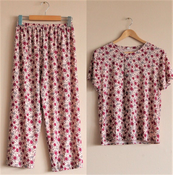 Floral Womens Pajama Set/Vintage Womens Sleepwear/