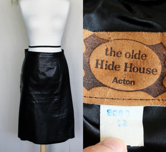 Black Leather Pencil Skirt/Glossy Leather Mini Ski