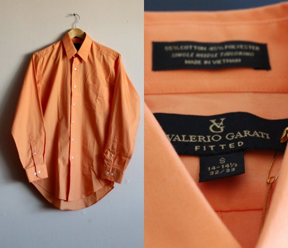 Orange Cotton Shirt/Mens Button Up Shirt/Mens Smal