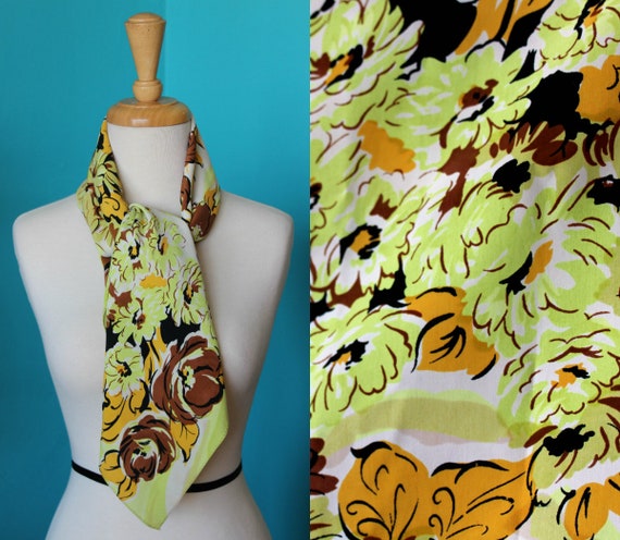 Green & Gold Silk Head Scarf for Women/Floral Head