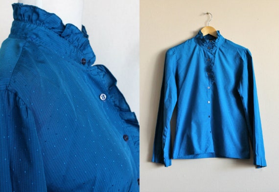 Turquoise High Neck Blouse/Ruffle Collar Blouse/Se