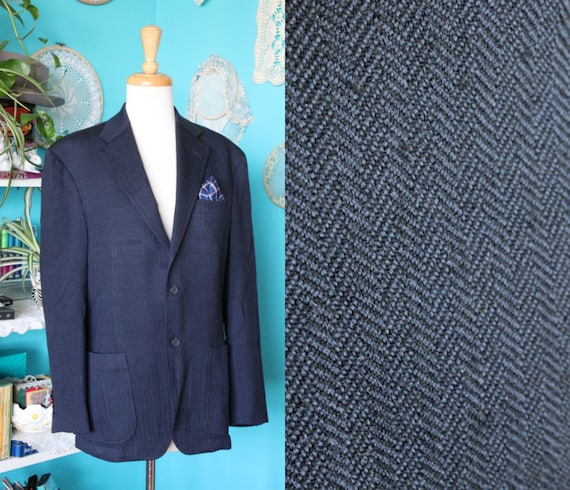 Navy Oversized Blazer/Herringbone Harris Tweed Jac
