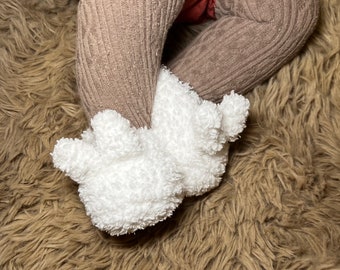 Crochet classic bunny slippers, booties for babies.   sizes Premie-ad months. (Deafblind artist, see bio.)
