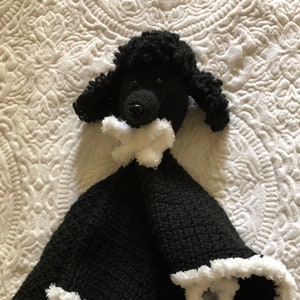 Crochet poodle  lovey/security blanket or rattle for babies and toddlers. (Deafblind artist, see bio.)