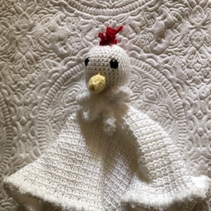 Crochet chicken lovey/security blanket for babies. (Deafblind artist, see bio).