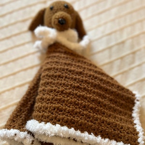 Crochet lab puppy lovey/security blanket for babies. (Deafblind artist, see bio.)