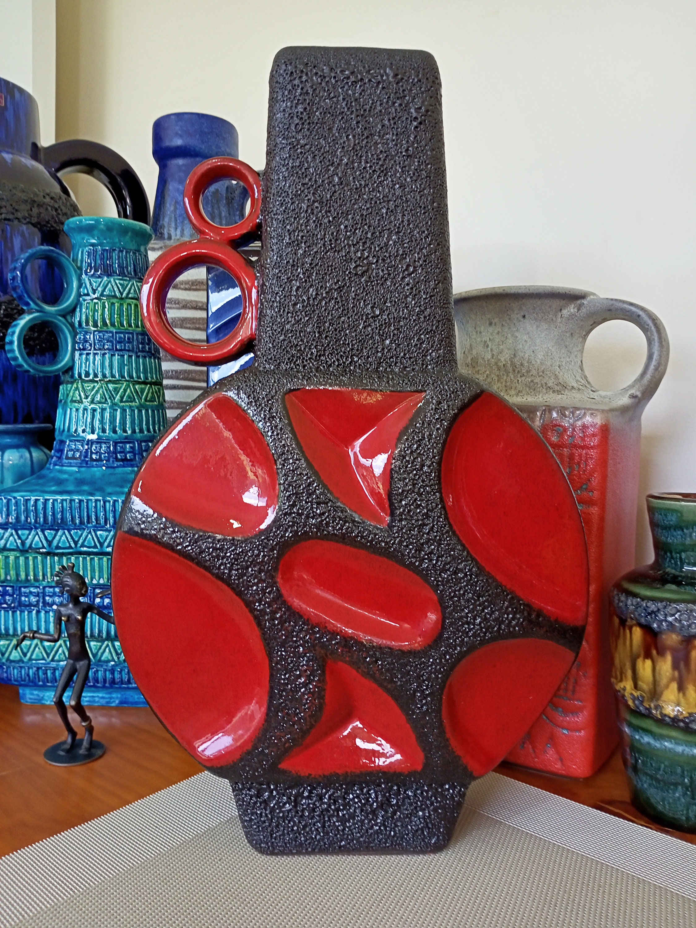Vintage 1970er Jahre Roth Keramik Banjovase, Fat Lava Keramik