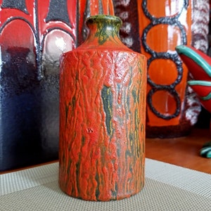 A vintage 1960's vase, West German pottery, fat lava by Ruscha, for your lounge dining kitchen or office, retro mid century modern orange