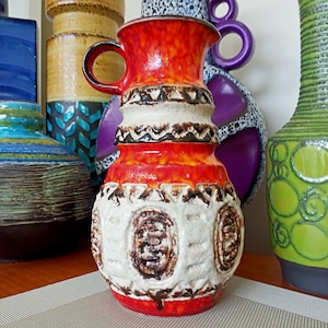 Vintage 1960's Vase, West German Fat Lava Pottery, Retro Abstract