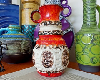 Vintage 1960's Vase, West German Fat Lava Pottery, Retro Abstract