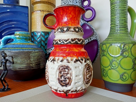 Vintage 1960's Vase, West German Fat Lava Pottery, Retro Abstract
