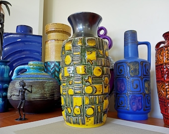Vintage 1960's Yellow Vase, West German Fat Lava Pottery, a