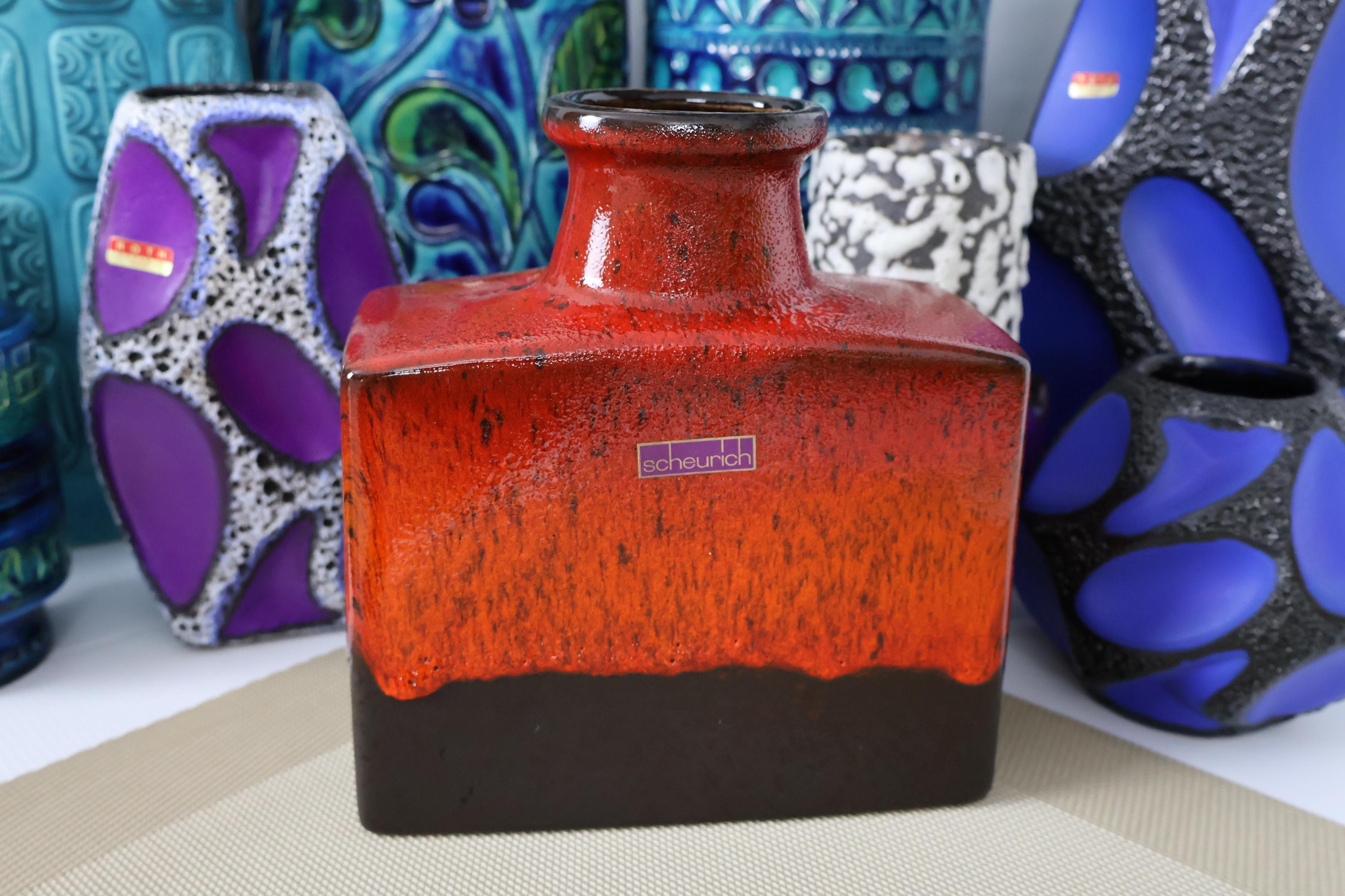 Vintage 1970's Scheurich Vase, West German Fat Lava Pottery, Retro