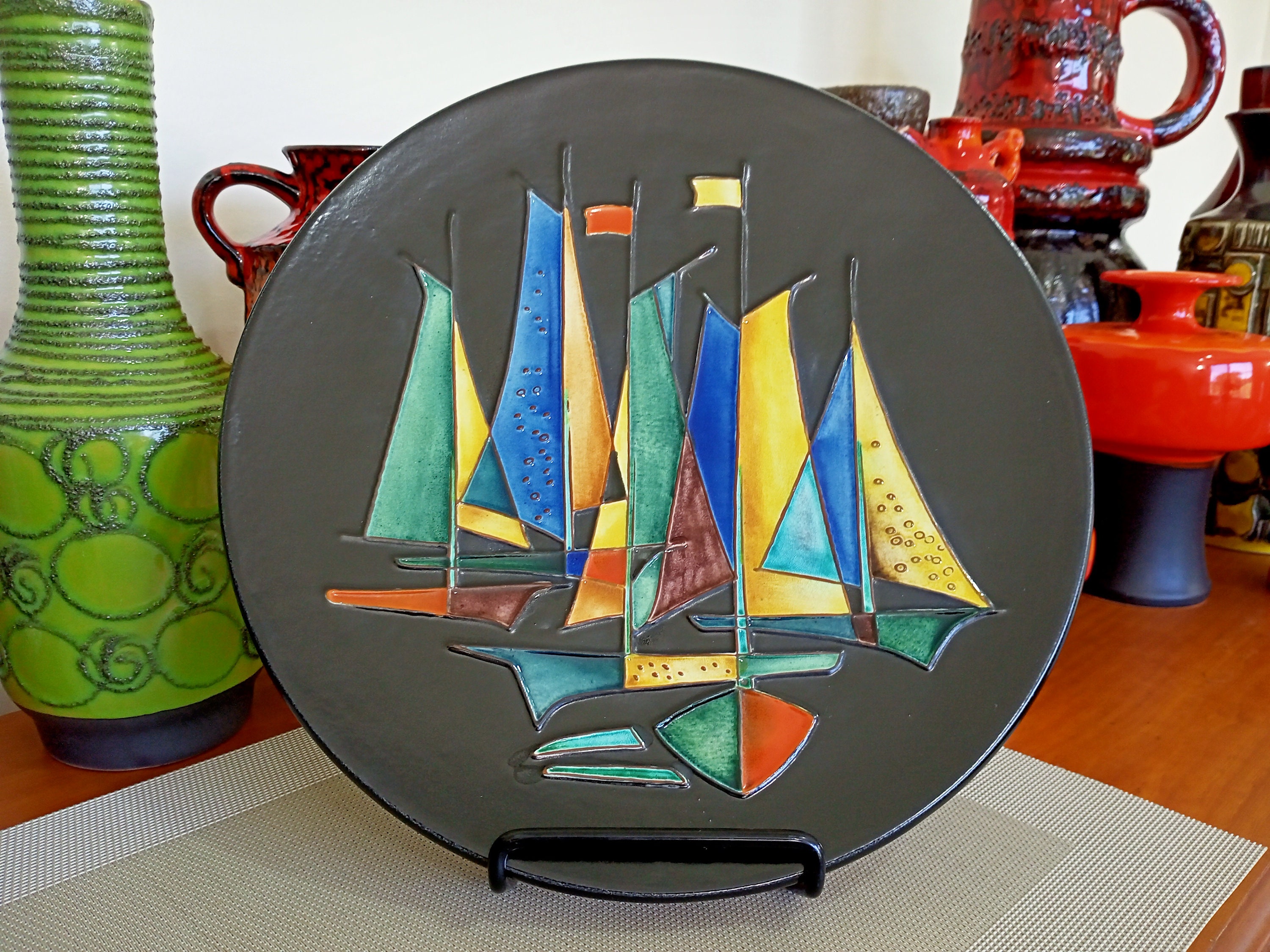 A Vintage 60's Wall Plate, West German Pottery, Fat Lava Wall Art