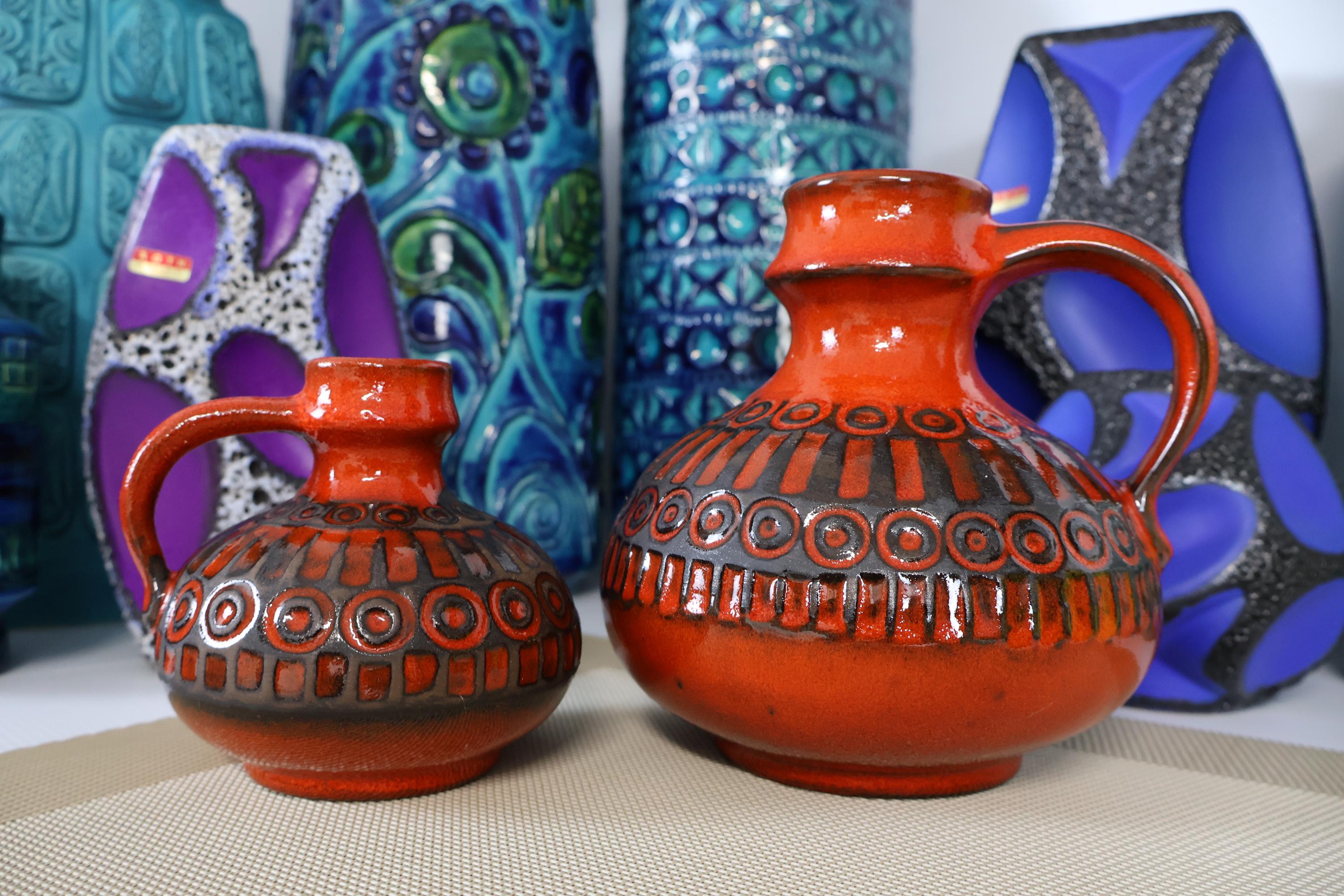 Vintage 1960's Red Vases, West German Fat Lava Pottery, Retro