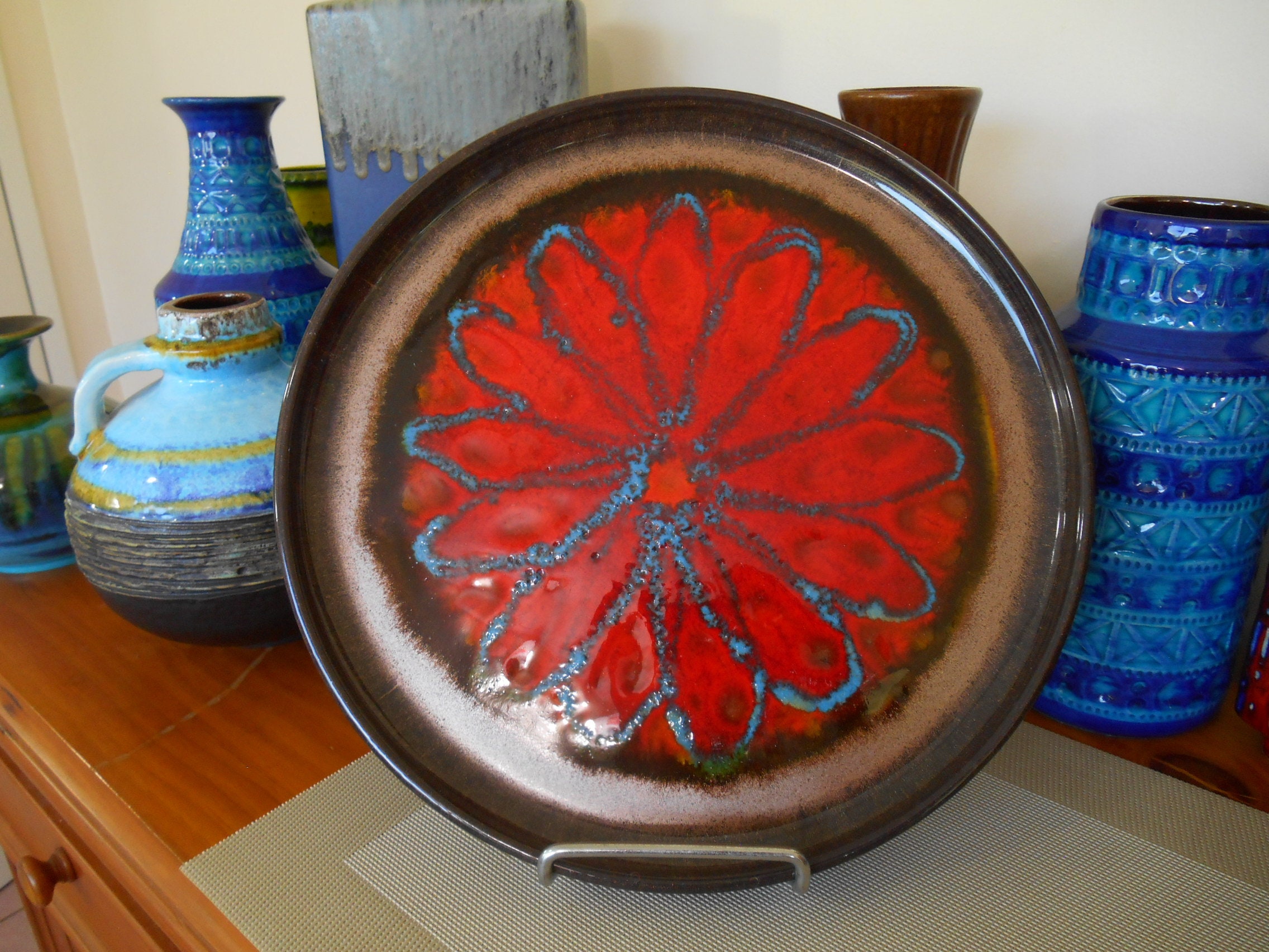 Vintage 1960's Wall Plate, West German Fat Lava Pottery, Retro Mid