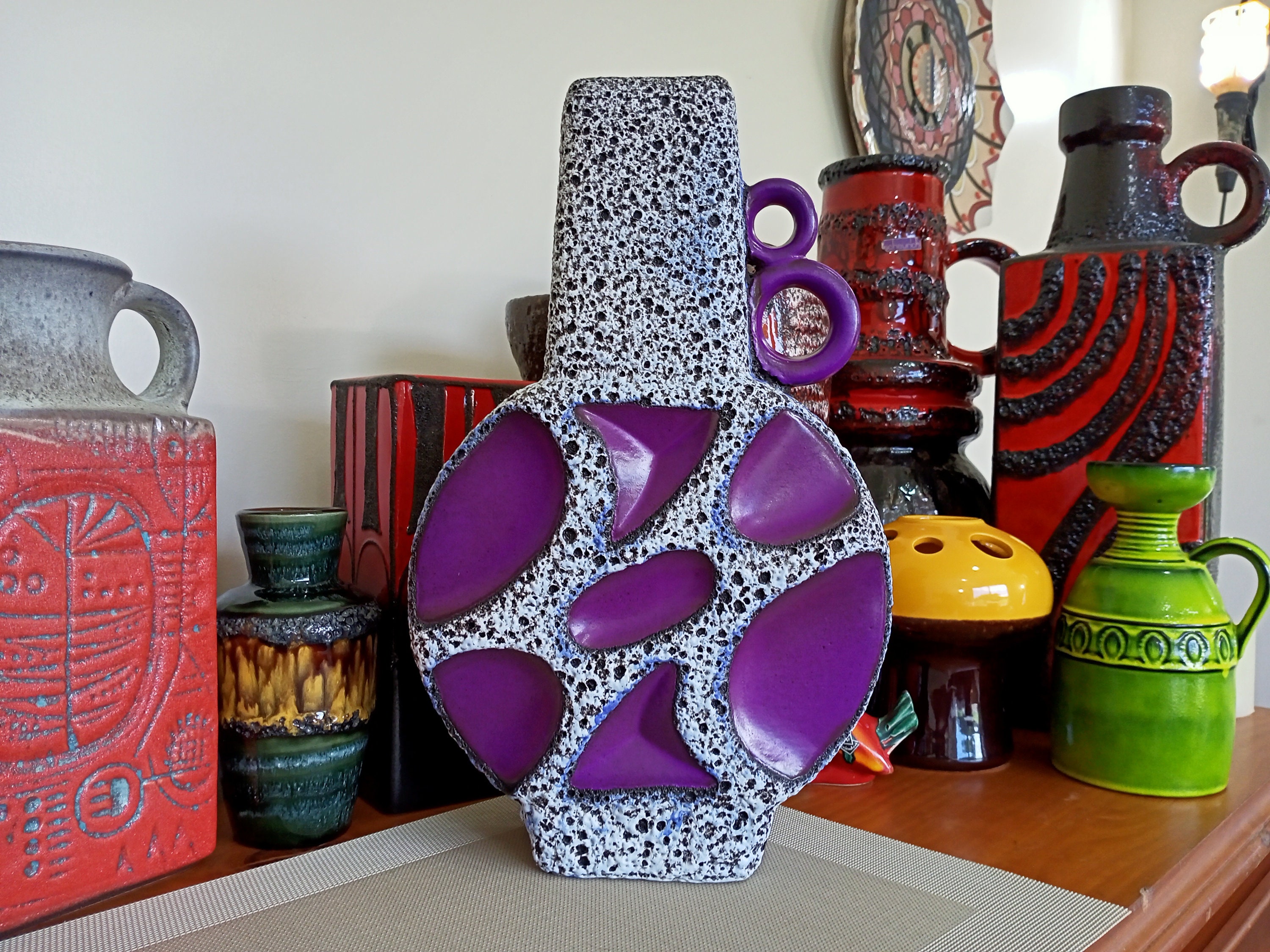 Vintage 1970's Roth Keramik Banjo Vase, Fat Lava Pottery, Retro