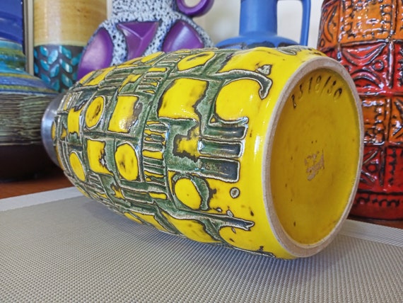 Vintage 1960's Yellow Vase, West German Fat Lava Pottery, a Retro