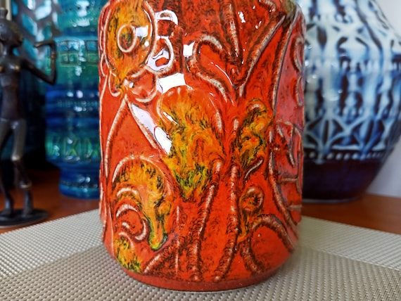 Vintage 1960's Bay Keramik Orange Vase, West German Fat Lava
