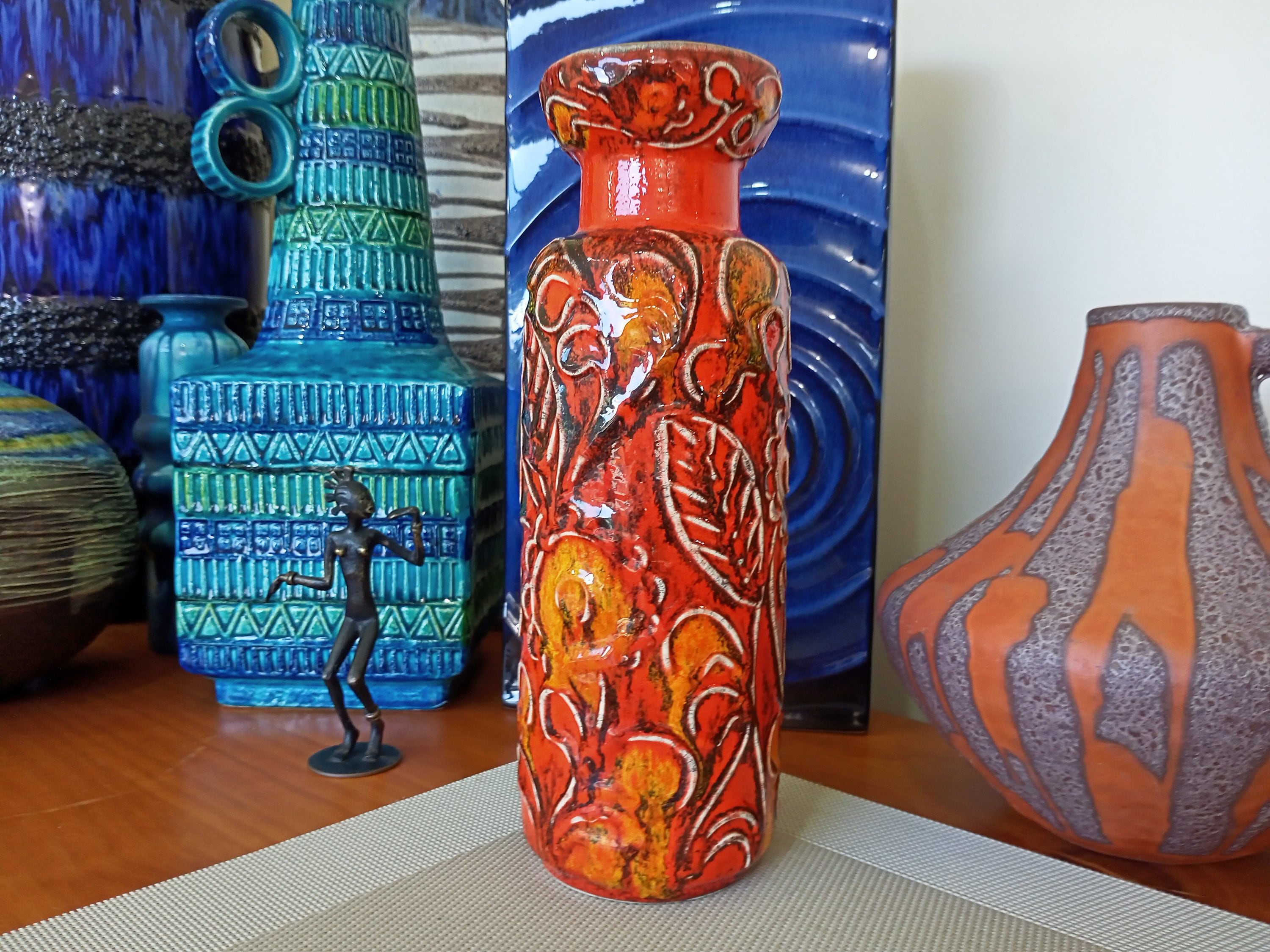 アート・デザイン・音楽 Fat Lava: West German Ceramics German Fat Lava Style Colored and Glazed Ceramic Pitcher with