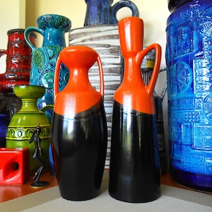 2 vintage 1960&#39;s Bay Keramik vases, West German pottery by Bodo Mans, fat lava for the lounge dining or office, retro mid century modern