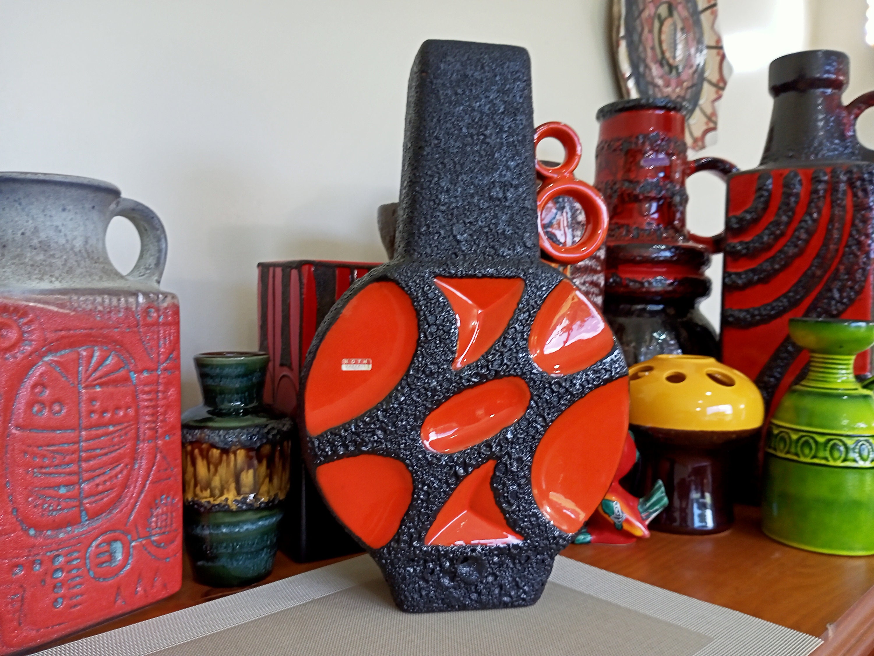 Vintage 1970's Roth Keramik Banjo Vase, Fat Lava Pottery, Retro