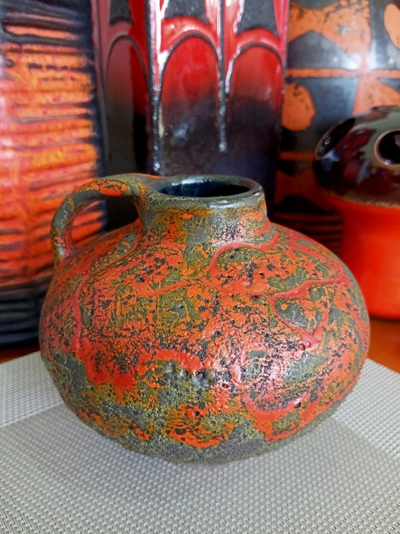 1960年代のヴィンテージオレンジ色の花瓶。西ドイツ製のファットラバ