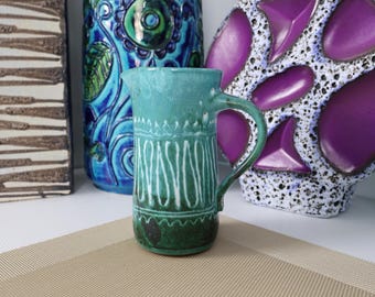 1960 年代のヴィンテージの緑の花瓶、厚手の溶岩陶器、Ruscha 313