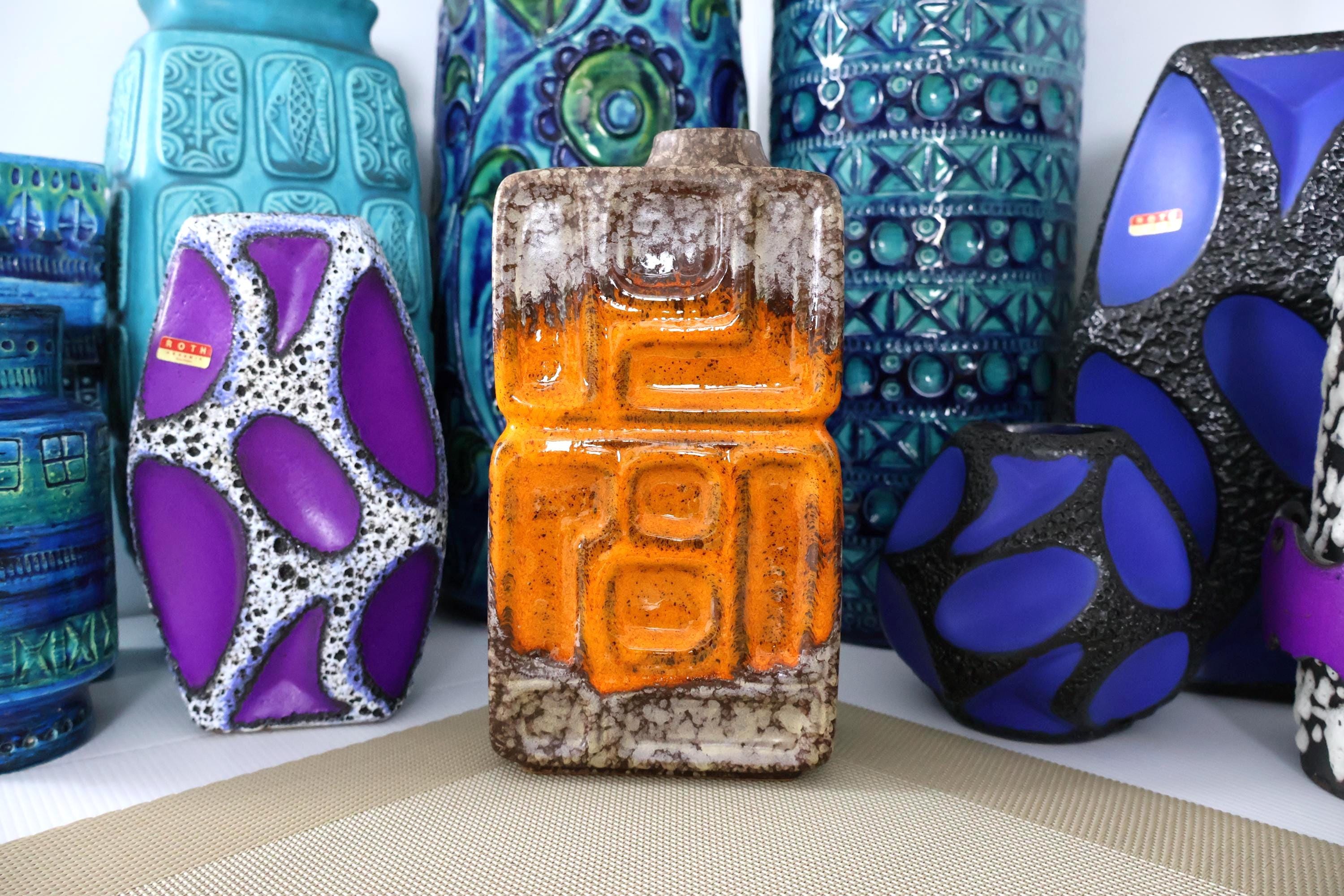 Vintage 1960's Vase, East German Fat Lava Pottery, Retro Mid