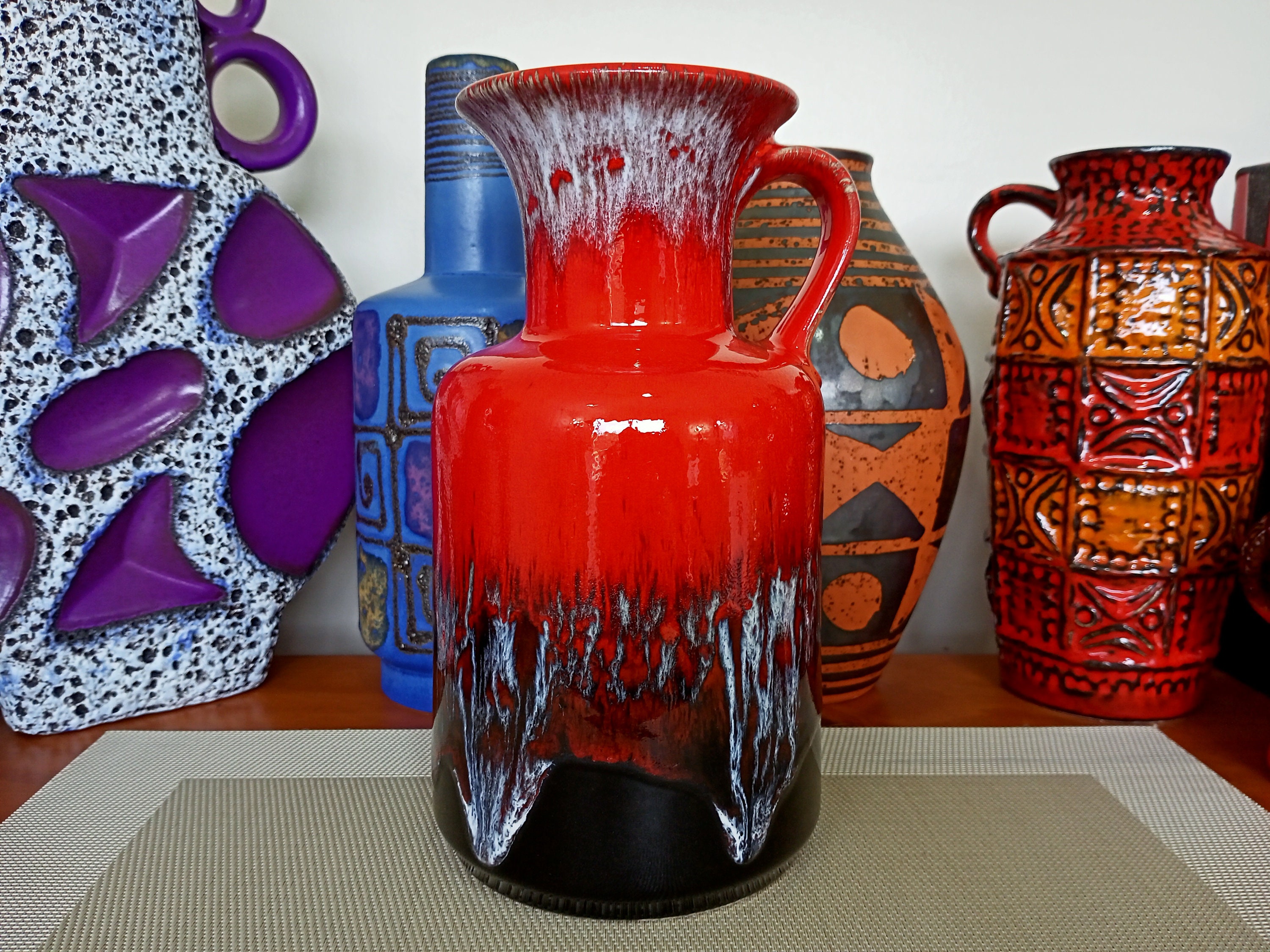 Vintage 1970's Ceramic Vase, West German Fat Lava Pottery, Retro