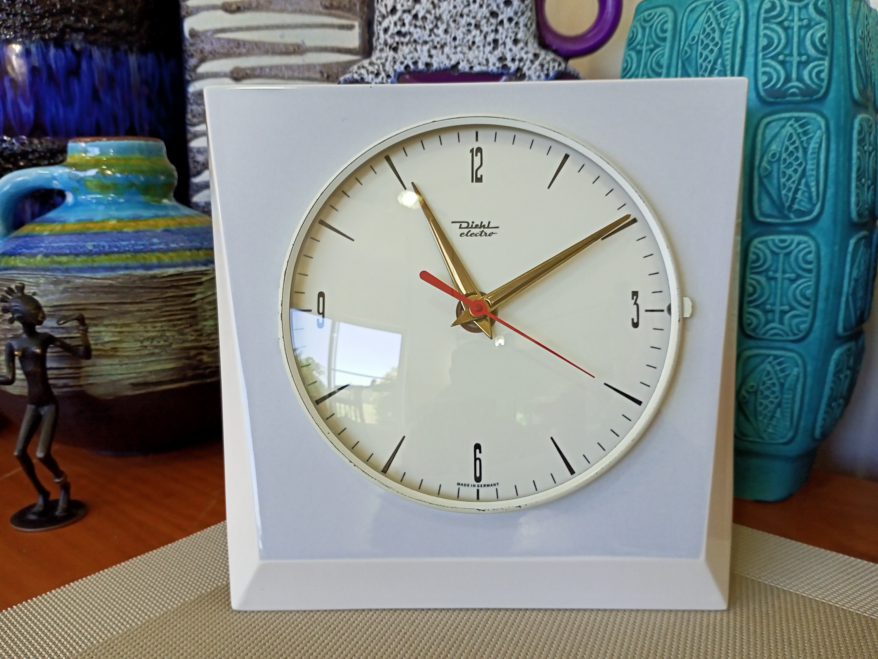 Vintage 1960's Diehl Wall Clock, West German Pottery, Retro Mid