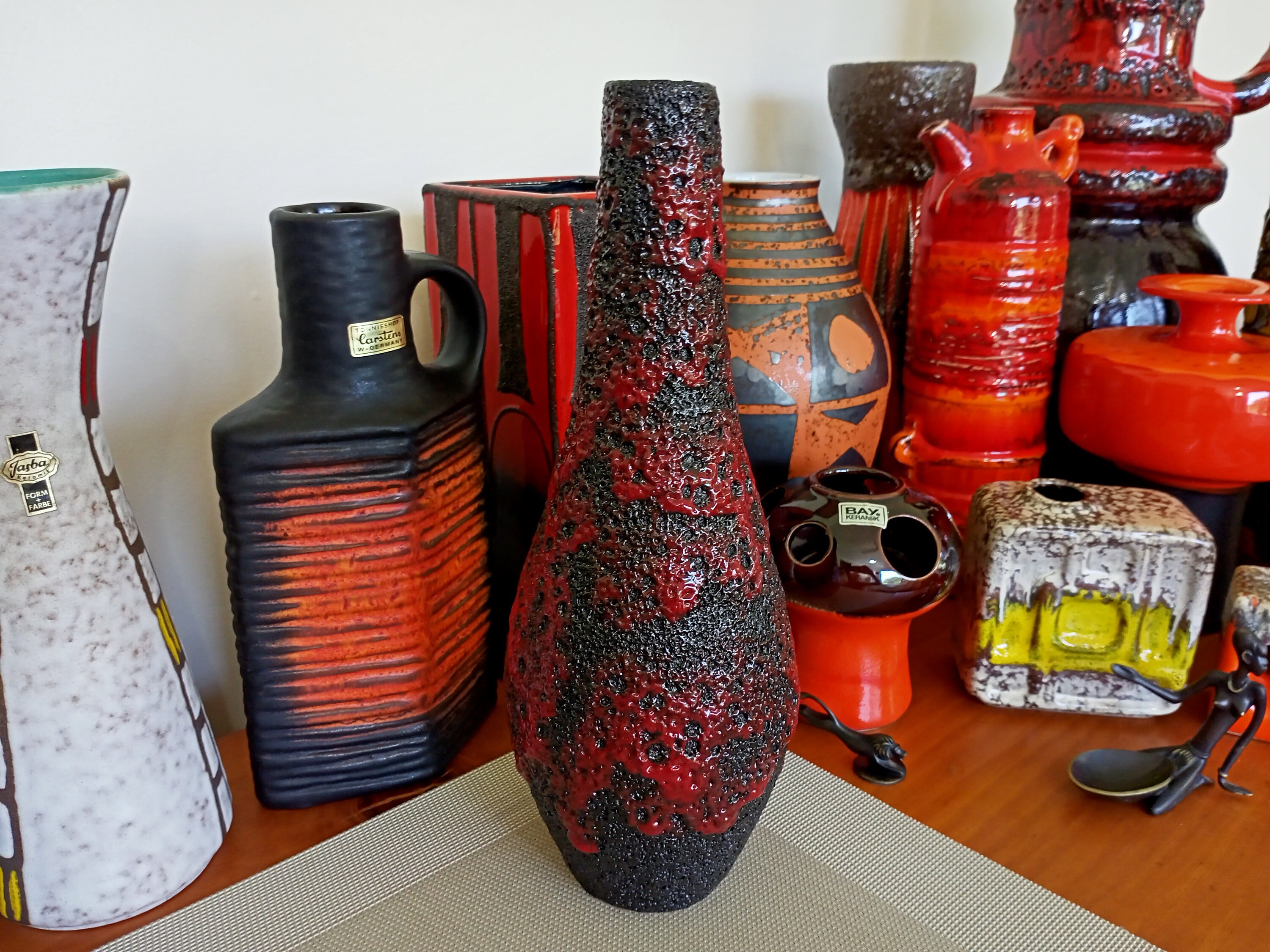 Vintage 1960's Red Ceramic Vase, West German Fat Lava Pottery
