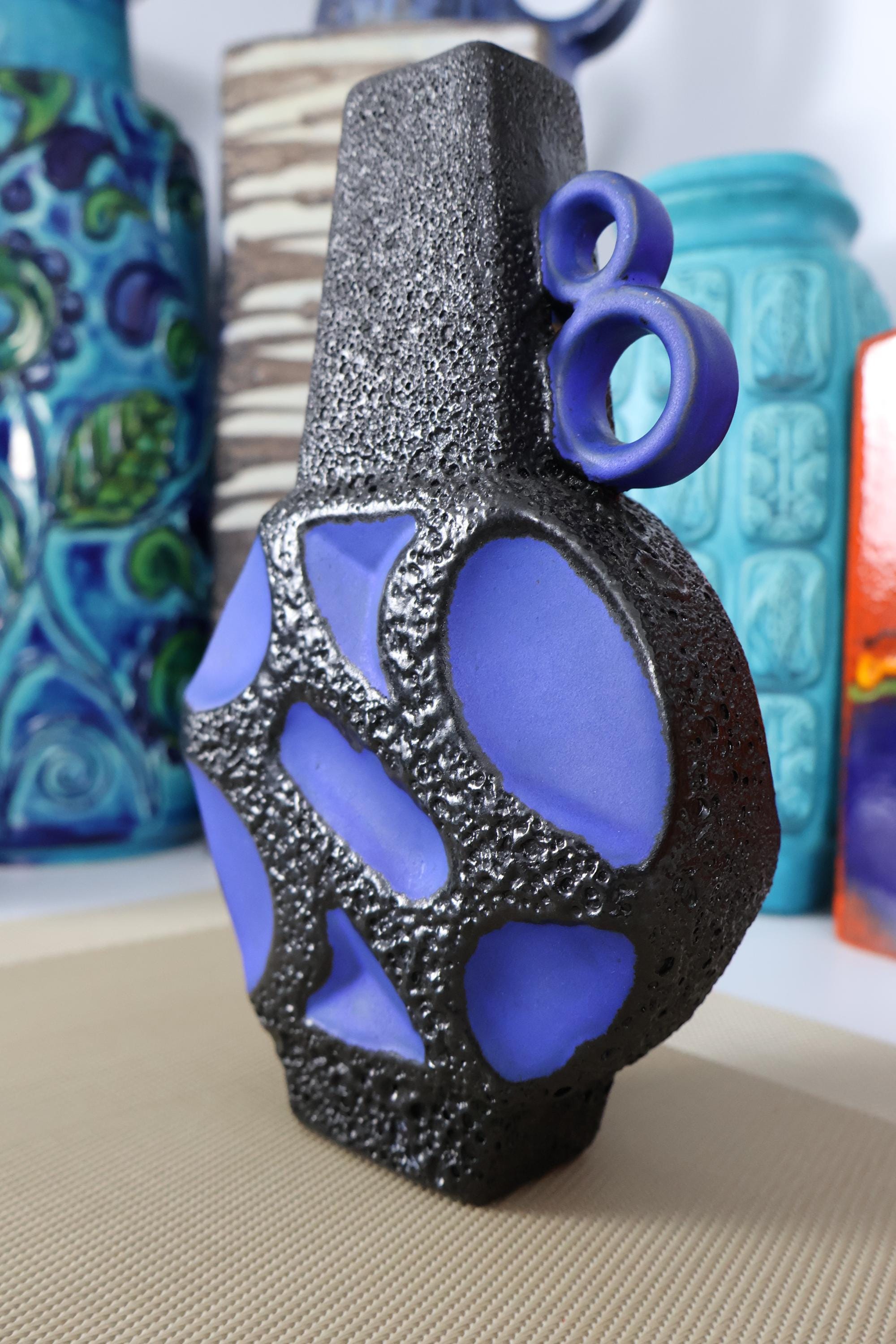 Vintage 1970's Roth Keramik 313 Banjo Vase, Fat Lava Pottery