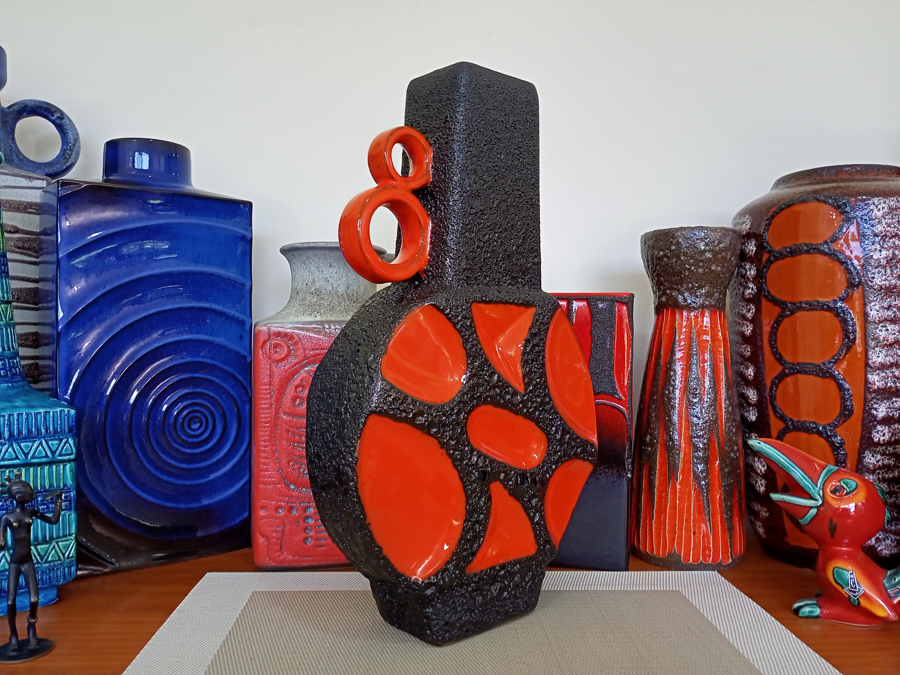 Vintage 1970's Roth Keramik Banjo Vase, Fat Lava Pottery, Retro