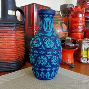 A vintage 60's Bay vase, West German pottery, fat lava for your boho lounge dining kitchen bar or office, retro turquoise mid century modern