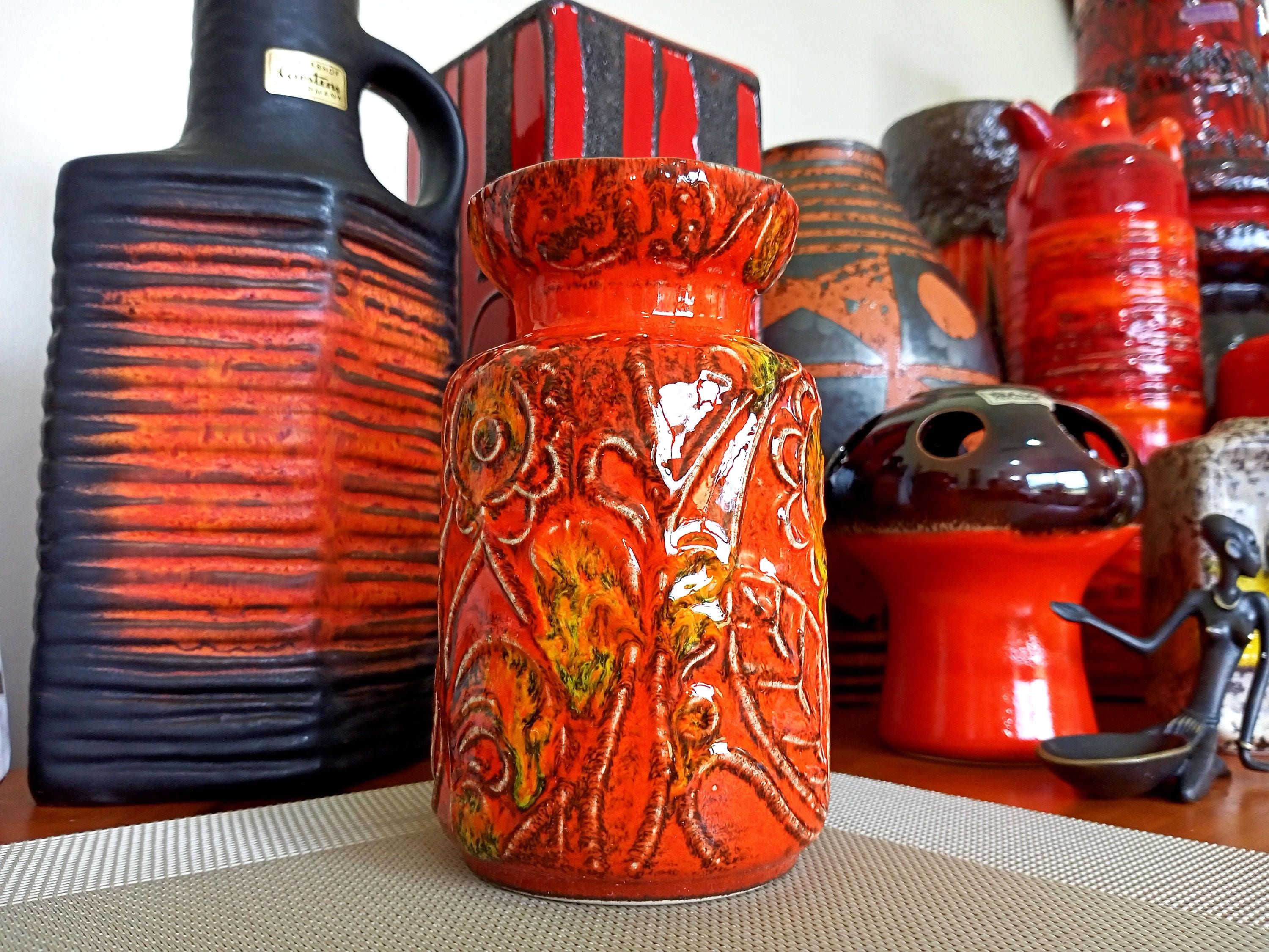 Vintage 1960's Bay Keramik Orange Vase, West German Fat Lava