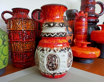 Vintage 1960's Vase, West German Fat Lava Pottery, Retro Abstract