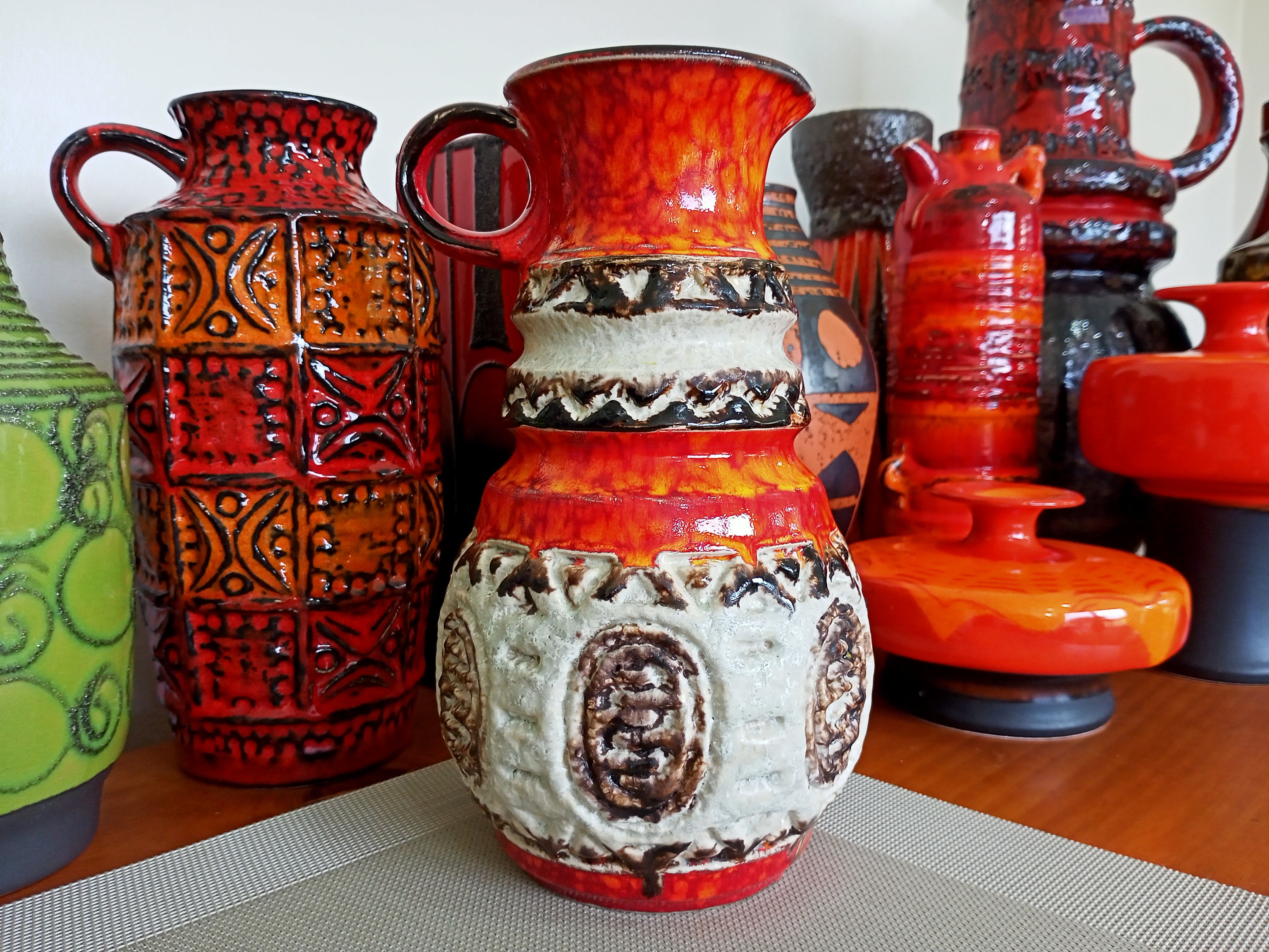Vintage 1960's Vase, West German Fat Lava Pottery, Retro Abstract