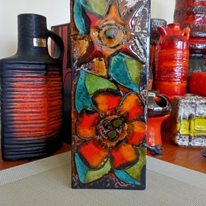 Vintage 1960&#39;s Ruscha wall plate, West German pottery, fat lava for the lounge dining kitchen or office, retro mid century modern flowers