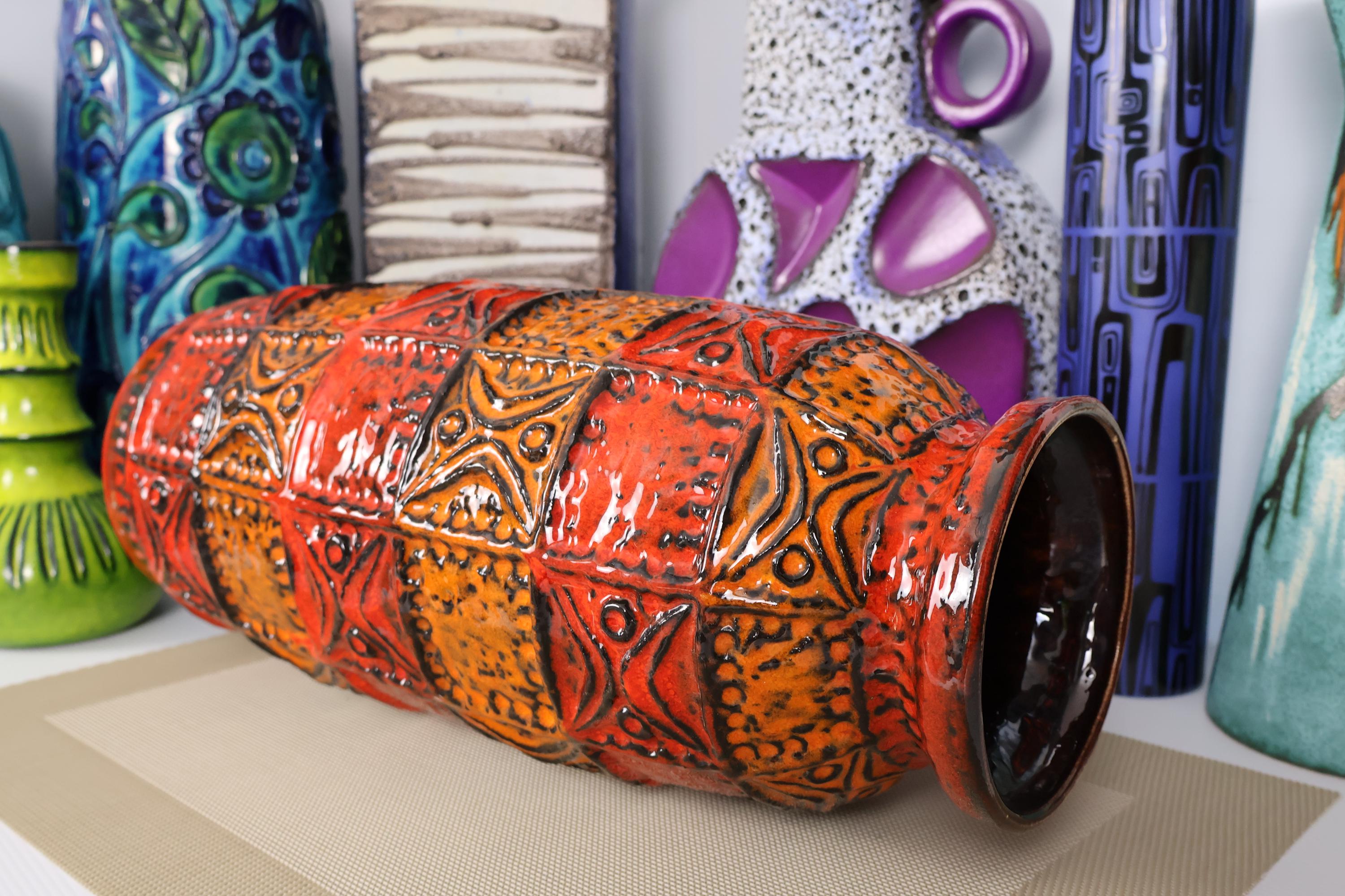 工芸品 BAY KERAMIK fat lava Vintage 1960's Bay Keramik Orange Vase, Fat Lava Pottery, Retro