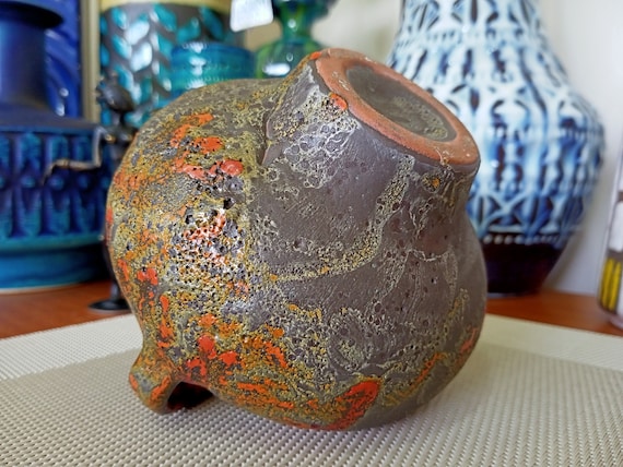 1960年代のヴィンテージオレンジ色の花瓶。西ドイツ製のファットラバ