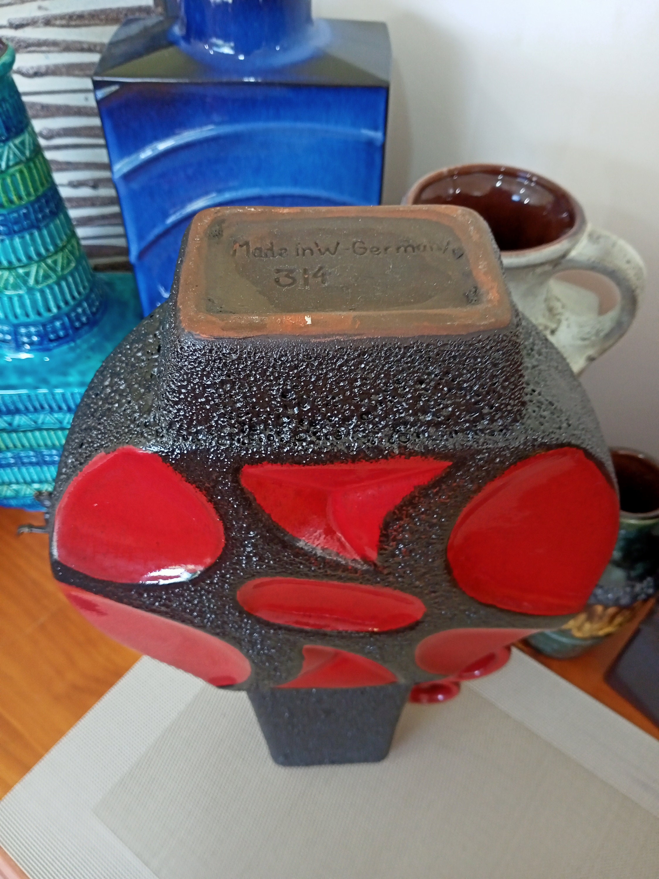 Vintage 1970's Roth Keramik Banjo Vase, Fat Lava Pottery, Retro