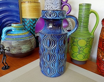A vintage 1970&#39;s Scheurich vase, West German pottery, fat lava for the lounge dining bar or coffee table, retro abstract mid century modern