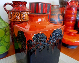 Vase vintage des années 1960, poterie ouest-allemande de Kreutz, lave épaisse pour la table basse, le salon-bar ou le bureau, design moderne du milieu du siècle
