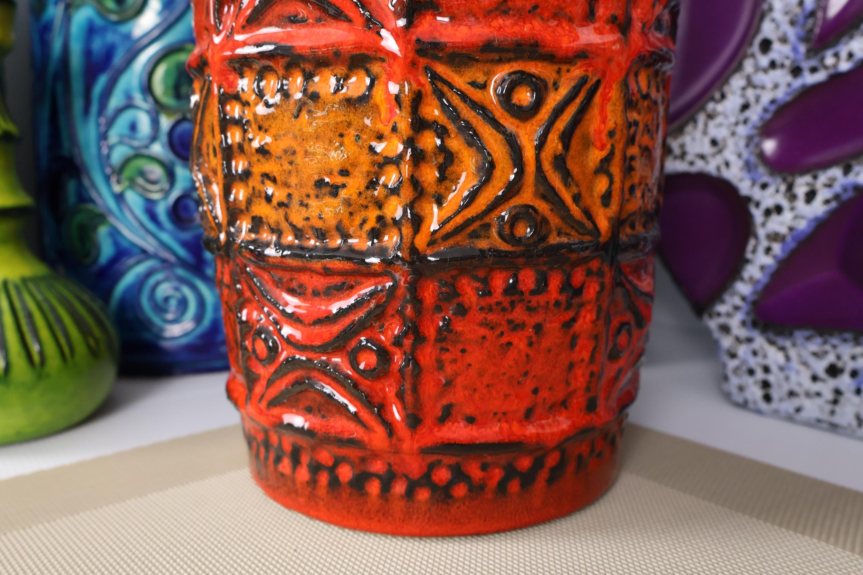 Vintage 1960's Bay Keramik Orange Vase, Fat Lava Pottery, Retro