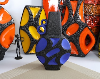 Vintage 1970's Roth Keramik 313 Banjo Vase, Fat Lava Pottery