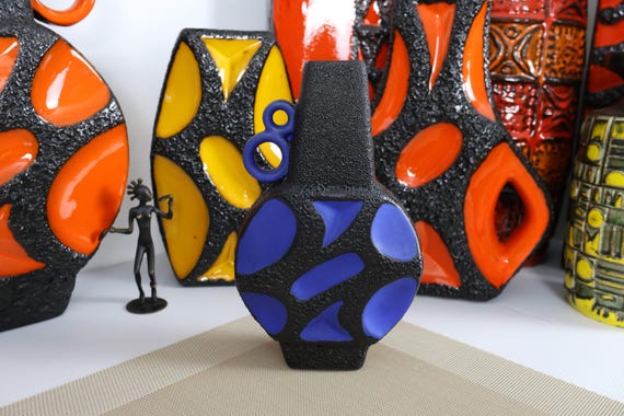 Vintage 1970's Roth Keramik 313 Banjo Vase, Fat Lava Pottery