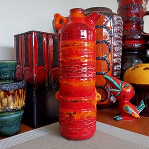 Vintage 1960&#39;s vase, West German pottery, fat lava by Ruscha, for your lounge dining kitchen or office, retro mid century modern orange WGP