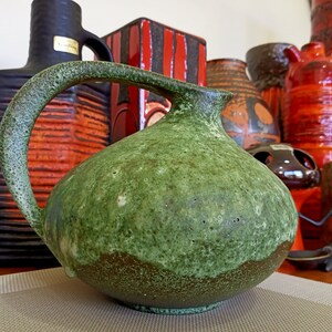 Vintage 1960's Green Vase, Fat Lava Pottery, Ruscha 313, Retro Mid